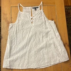 White lace sleeveless spaghetti strap top